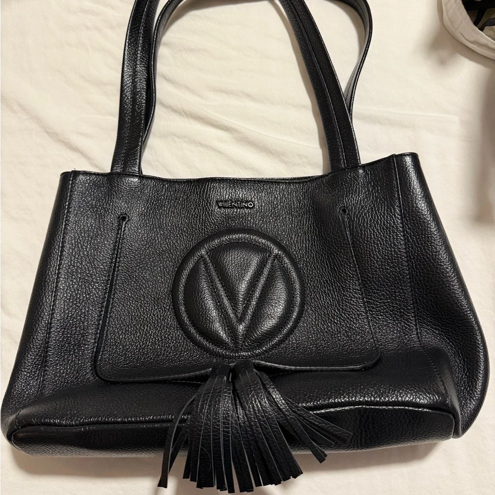 Valentino Black Leather Tote with Tassel - Picture 1 of 9